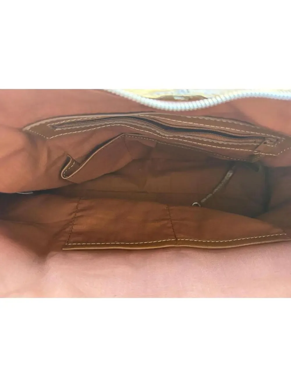 Brown Man Made Leather Handbag with Silver Stud Accents 10by12 in